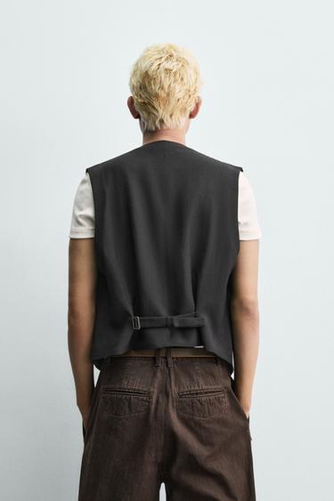 VISCOSE - LINEN SUIT WAISTCOAT - Black by Zara - Image 2