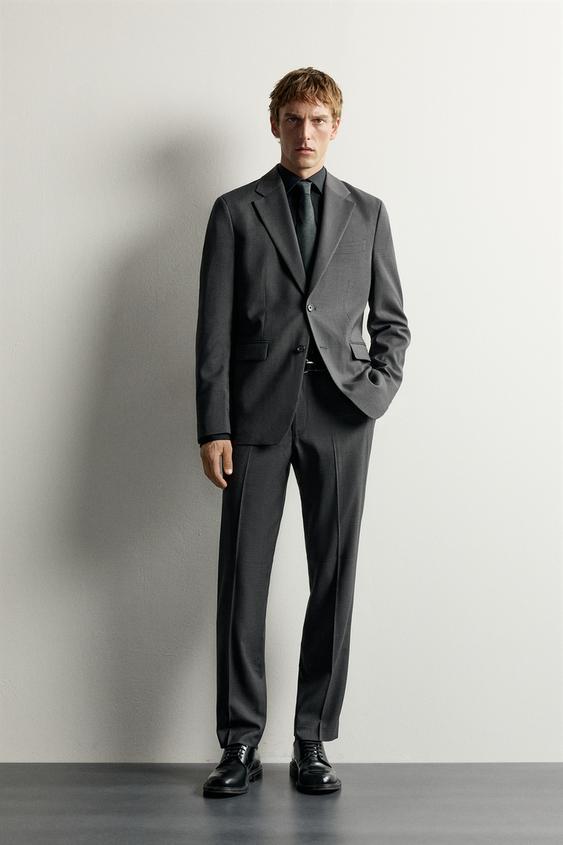 Zara COMFORT REGULAR FIT SUIT PANTS - Anthracite Gray - Image 0