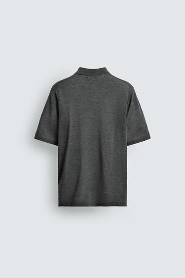 RELAXED FIT KNIT POLO SHIRT - Grey marl by Zara - Image 7