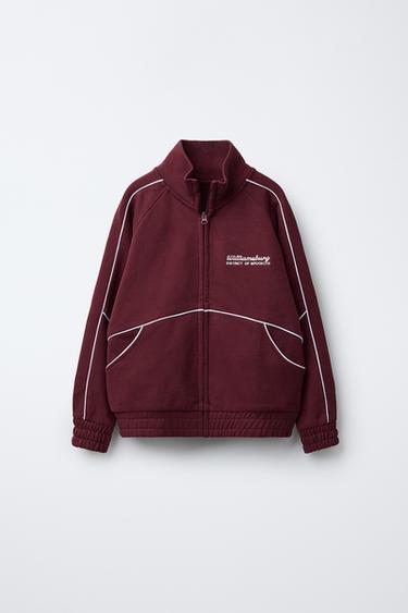 PLUSH HOODIE WITH SLOGAN - Burgundy by Zara - Image 0
