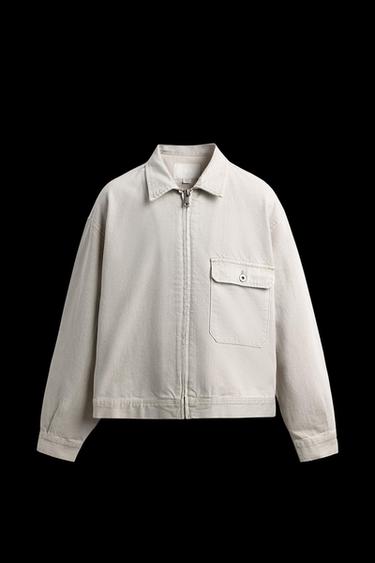 Zara RELAXED FIT DENIM JACKET - Light gray