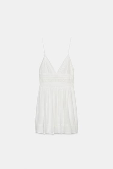 EMBROIDERED STRAPPY MINI DRESS - White by Zara - Image 0
