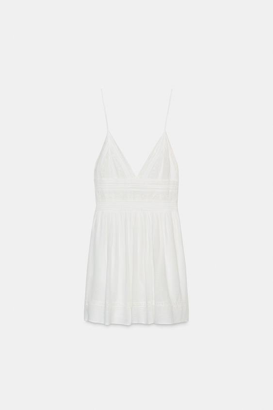 VESTIDO MINI TIRANTES BORDADOS - Blanco de Zara - Imagen 0