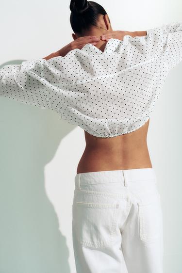 CHEMISE COURTE EN GAZE À POIS AVEC LACET AJUSTABLE - Noir / Blanc de Zara - Image 4