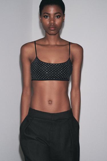 RHINESTONE CROP TOP - Black by Zara - Image 1