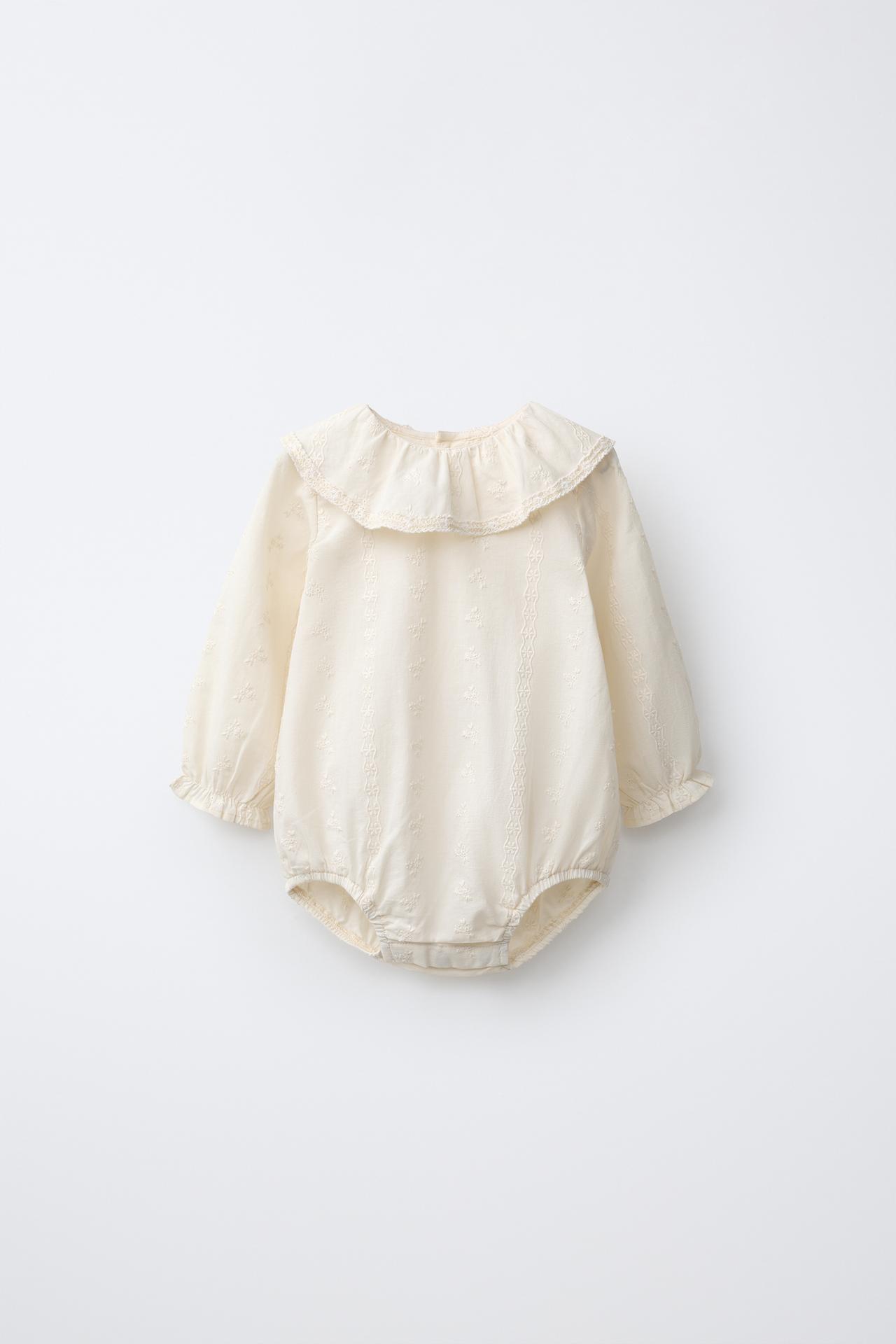 EMBROIDERED FLORAL BODYSUIT — Ecru
