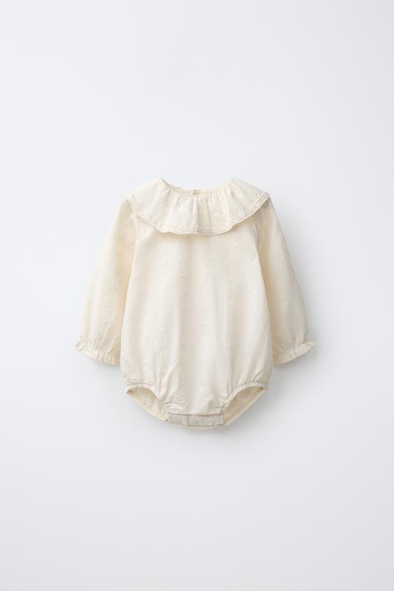 FLORAL EMBROIDERED BODYSUIT - Ecru by Zara - Image 0