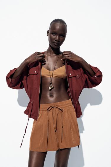 Zara LINEN SAFARI JACKET - Burgundy