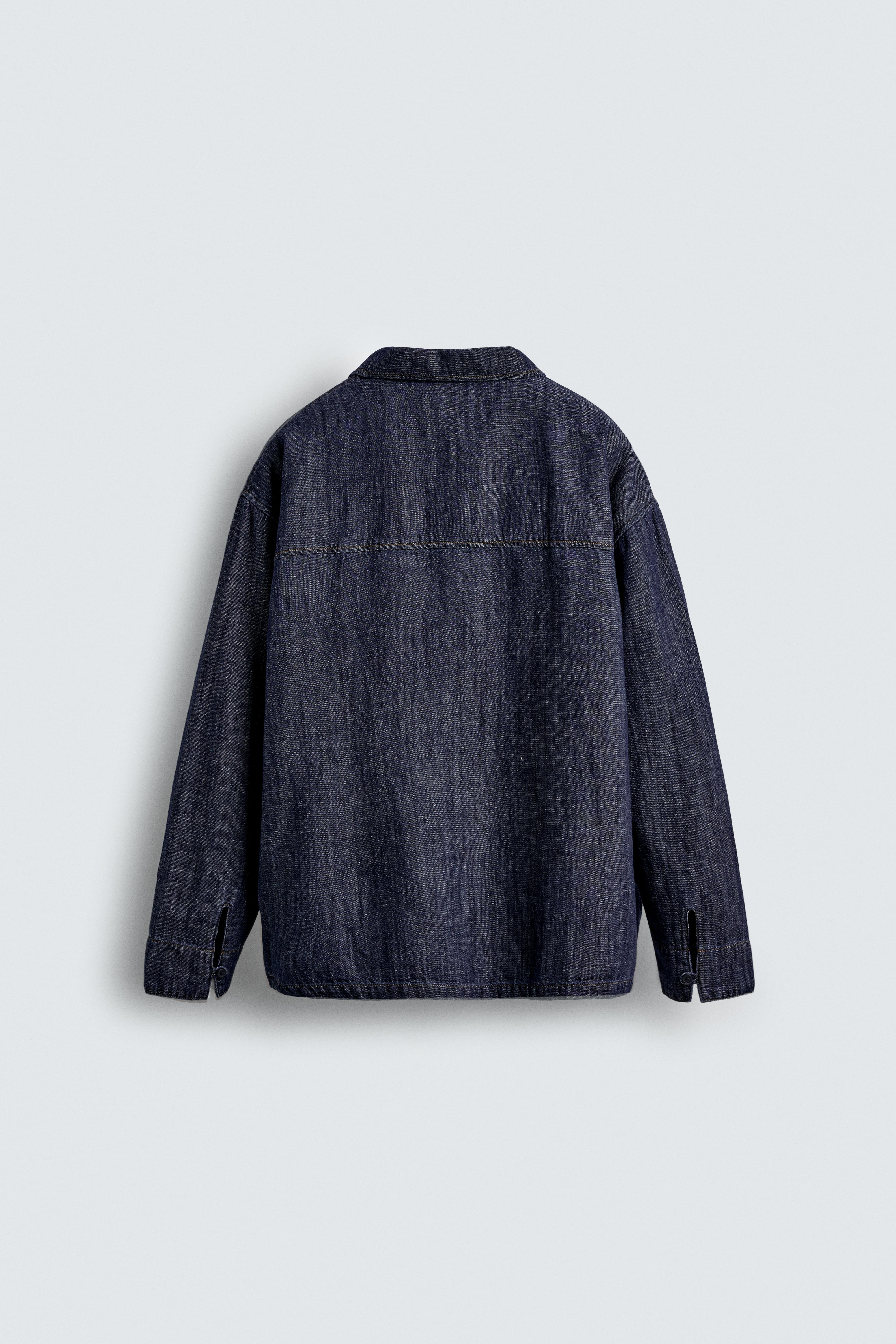 デニム コットン＆リネンシャツ - ミディアムブルー | ZARA