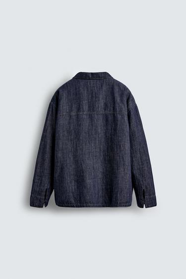 Zara COTTON-LINEN DENIM SHIRT - Mid-blue
