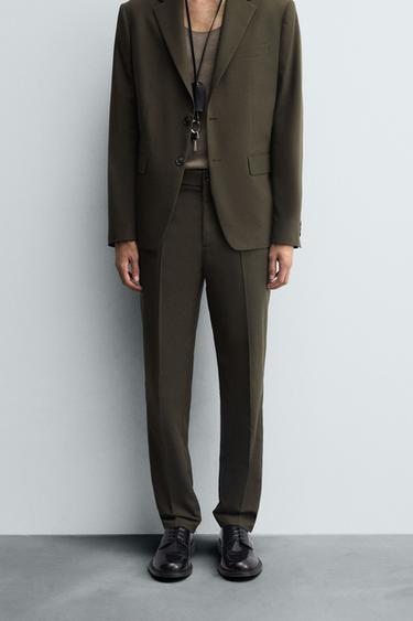 Zara SLIM FIT SUIT PANTS - Khaki