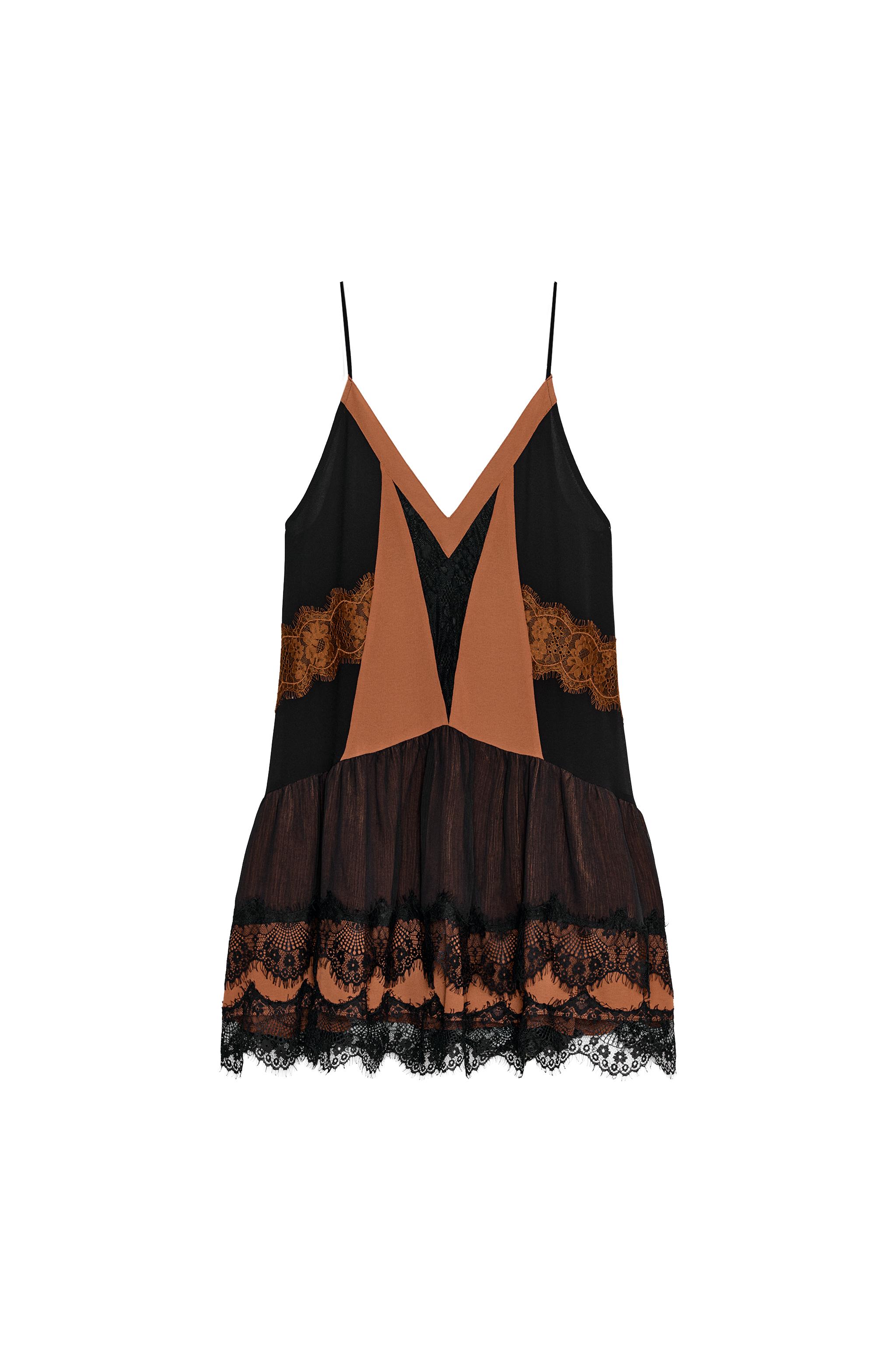 CONTRAST LACE SHORT DRESS - Black / Brown | ZARA Australia