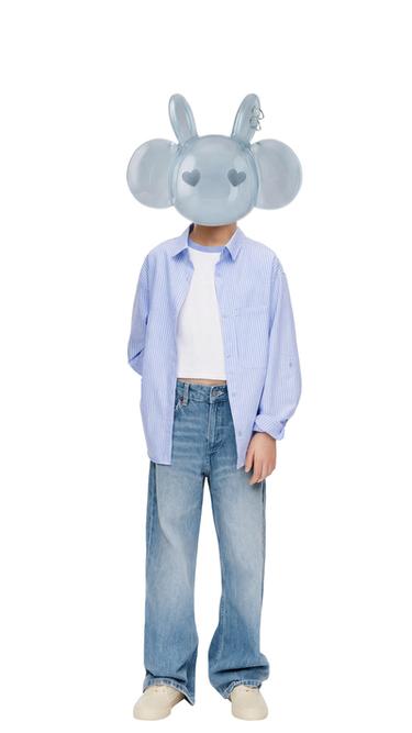 KOMPLET ČRTASTA SRAJCA Z MAJICO S KONTRASTNIM REBRASTIM OVRATNIKOM - Modra od Zare