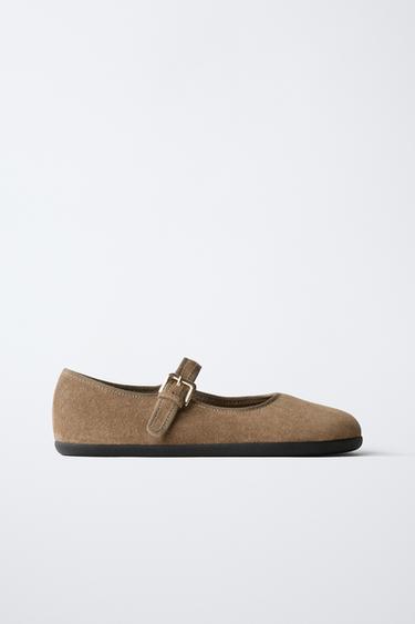 LEATHER BAREFOOT BALLERINAS - بني الخاص بـ Zara