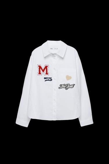 Zara VARSITY PATCHES POPLIN SHIRT - White - Image 0