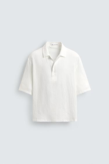 Zara RELAXED FIT SEERSUCKER POLO SHIRT - White