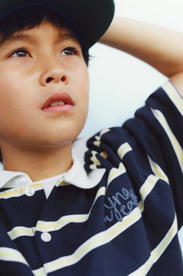 STRIPED EMBROIDERED POLO SHIRT - Navy blue by Zara