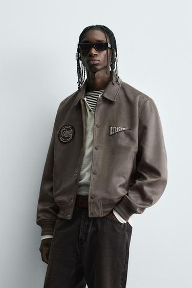 FAUX SUEDE JACKET WITH PATCH AND EMBROIDERY DETAIL - Mink by Zara