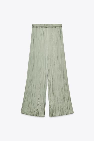 PANTALON SATINÉ CEINTURE LACET - Vert moyen de Zara - Image 6