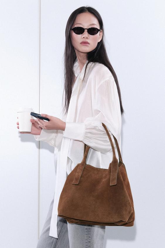Zara 真皮托特包 - 棕色 - 圖片 0