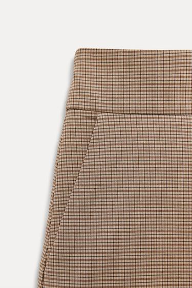 Zara CHECKERED HIGH WAIST SHORTS - Beige-brown