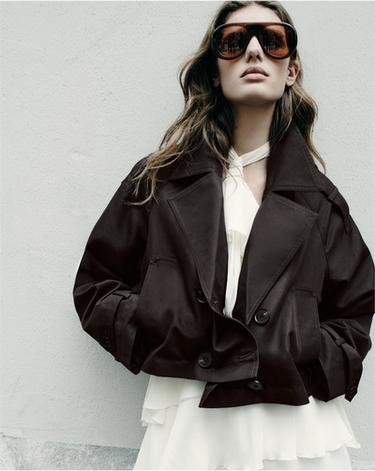 TRENCH CURTO CRUZADO - Marrom da Zara