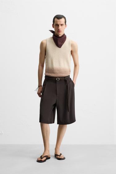Zara 棉質/亞麻混紡針織 T 恤 - 米色