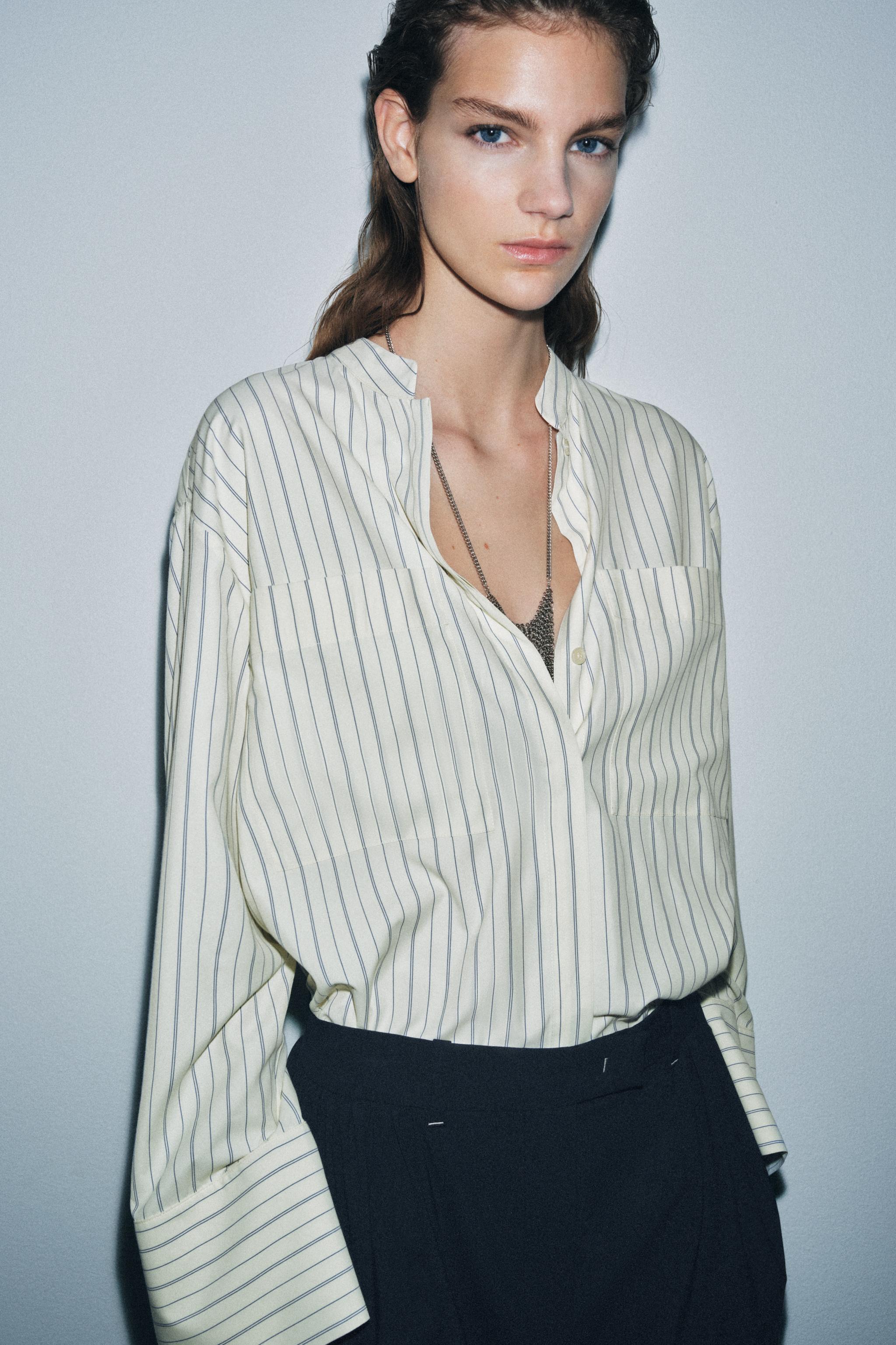 STRIPED MANDARIN COLLAR SHIRT ZW COLLECTION