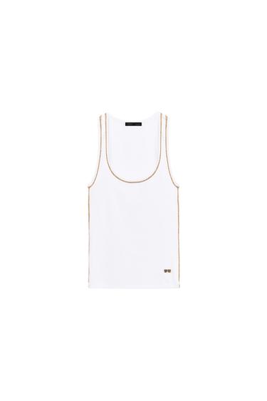 Zara CONTRAST TRIM TOP - White
