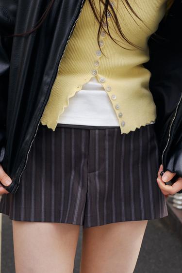 PINSTRIPE WAIST SHORTS - Dark grey by Zara
