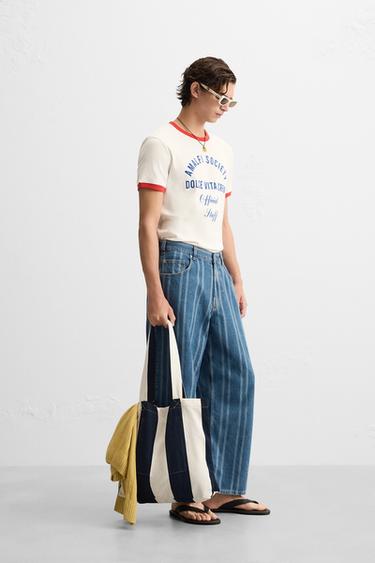 T-SHIRT RIB CONTRASTE INSCRIPTION - Blanc de Zara - Image 3