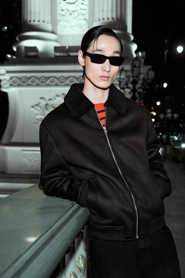 Zara 拼接人造麂皮夾克 - 黑色