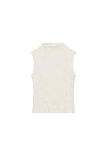 TEXTURED HIGH NECK TOP - Ecru by Zara