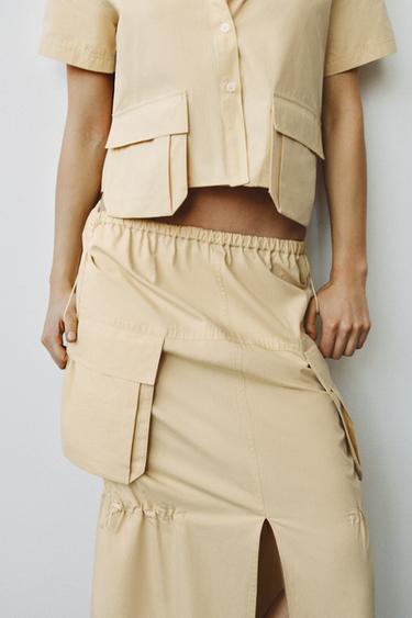 ZW COLLECTION CARGO MIDI SKIRT - Yellow by Zara - Image 3