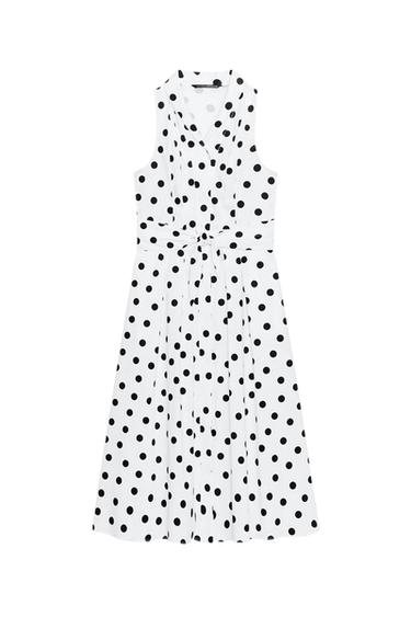 POLKA DOT POPLIN MIDI DRESS - Black / White by Zara