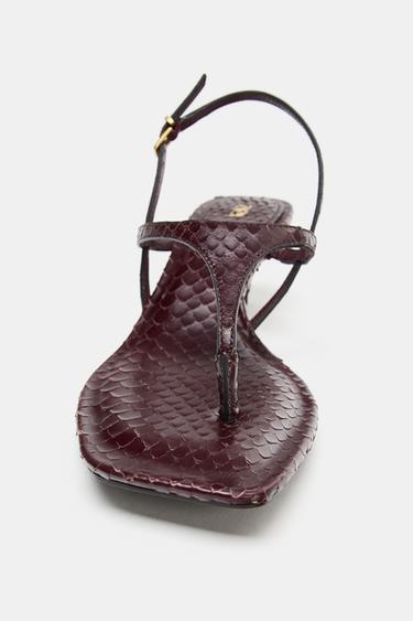 EMBOSSED LEATHER SANDALS - Burgundy Red by Zara - Image 3