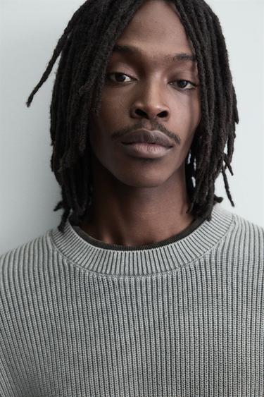 Zara 羅紋水洗紋理針織衫 - 灰色