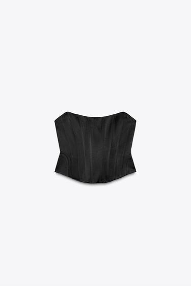 SATIN BUSTIER TOP - Black by Zara