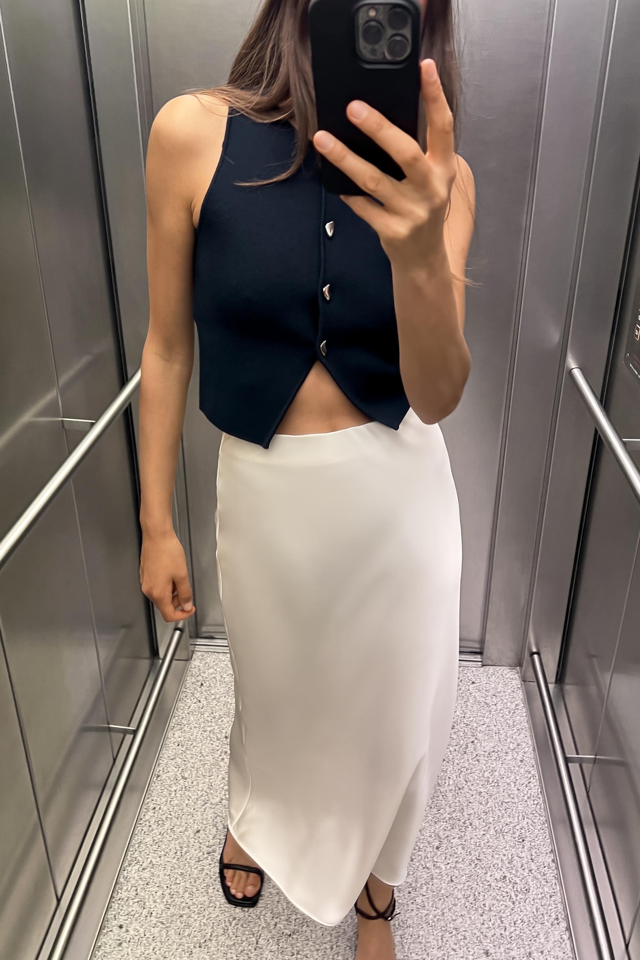 SATIN EFFECT MIDI SKIRT