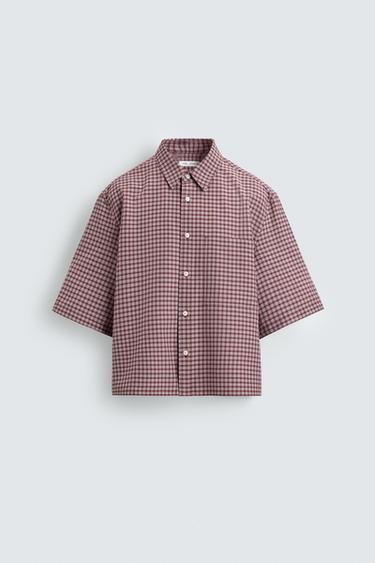 УКОРОЧЕННАЯ РУБАШКА В КЛЕТКУ — ТЕМНО-РОЗОВЫЙ от Zara