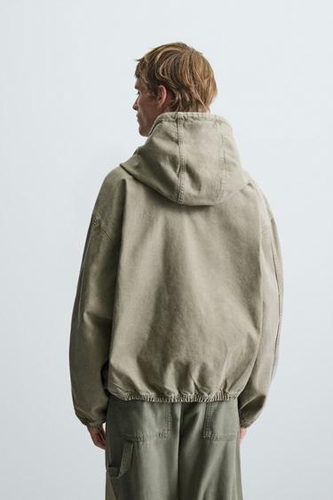 WASHED HOODED JACKET - Khaki by Zara - Image 2