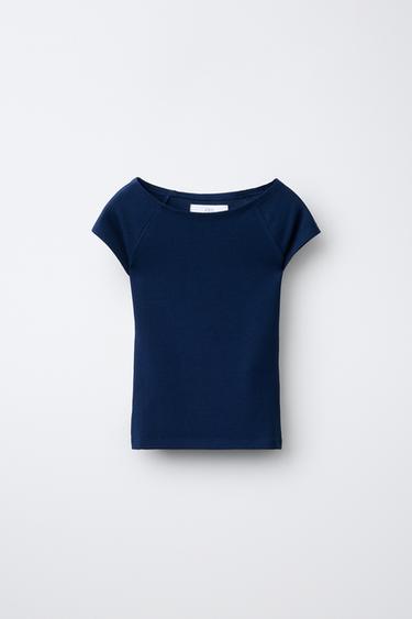 PLAIN T-SHIRT WITH MODAL - Navy blue by Zara