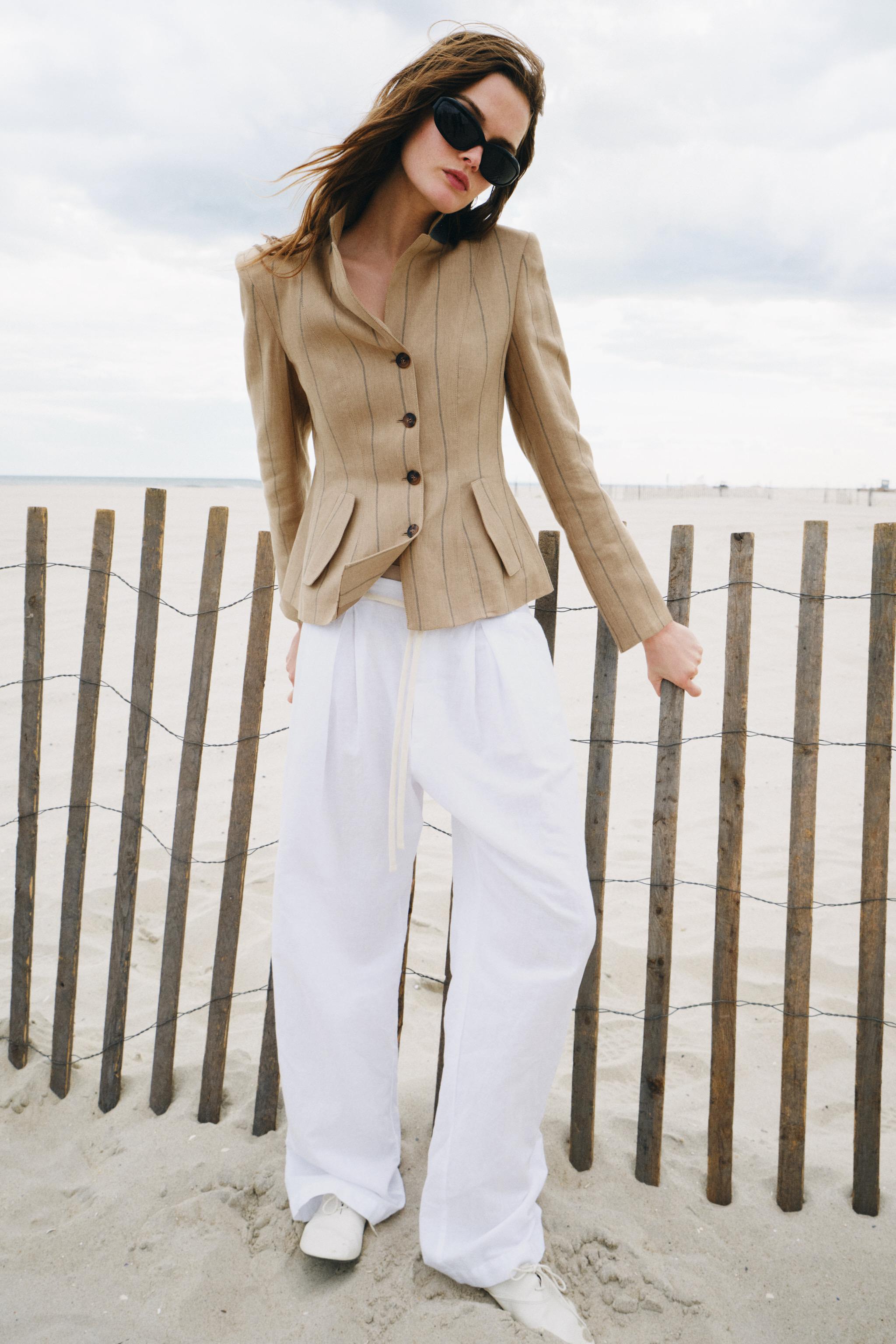 Zara ZW COLLECTION KETEN KARIŞIMLI ÇİZGİLİ BLAZER görsel 7