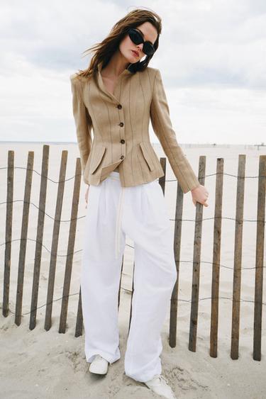 ZW COLLECTION STRIPED BLAZER WITH LINEN - Mid-camel by Zara - Image 6