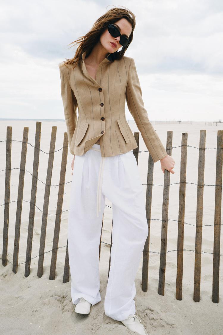 Blazer a rayas con lino colección ZW 7