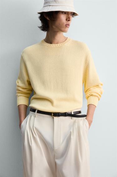 PULL STRUCTURÉ EN COTON - Jaune de Zara - Image 5