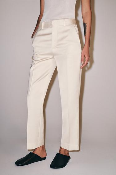 ZW COLLECTION SATIN STRAIGHT-LEG TROUSERS - Ecru by Zara