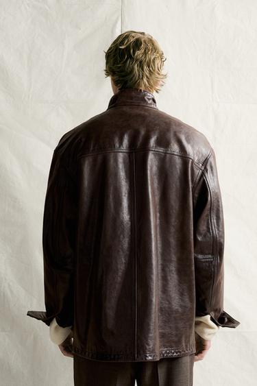 LEATHER UTILITY POCKET JACKET — Brown 2