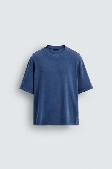 Zara BOXY FIT KNIT T-SHIRT - Blue