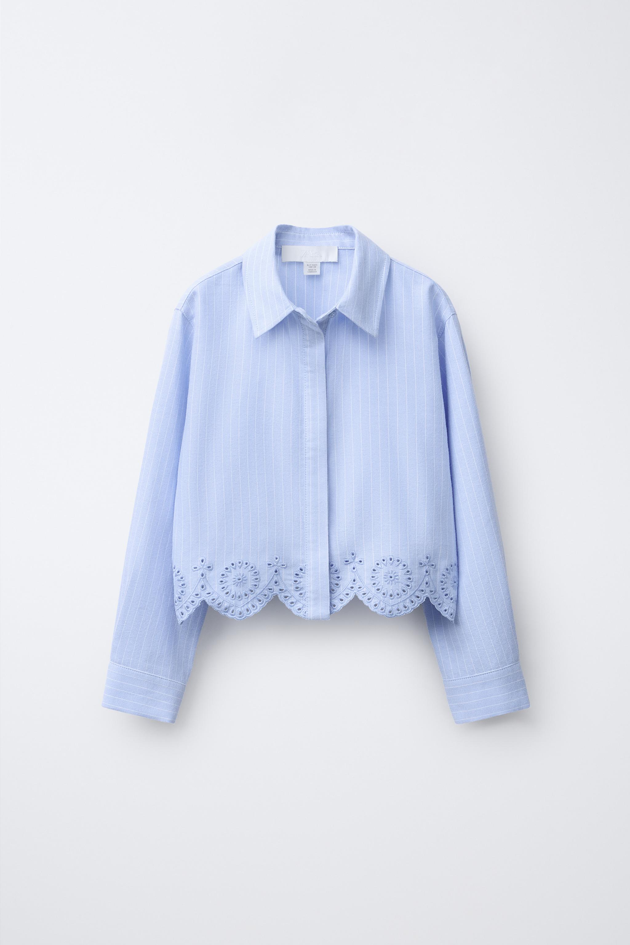 SCHIFFLI EMBROIDERY HEM SHIRT - Blue | ZARA India
